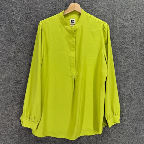 Anne Klein Blouse Women L Large Yellow Crew Neck Long Sleeve Casual Solid - Picture 1 of 7